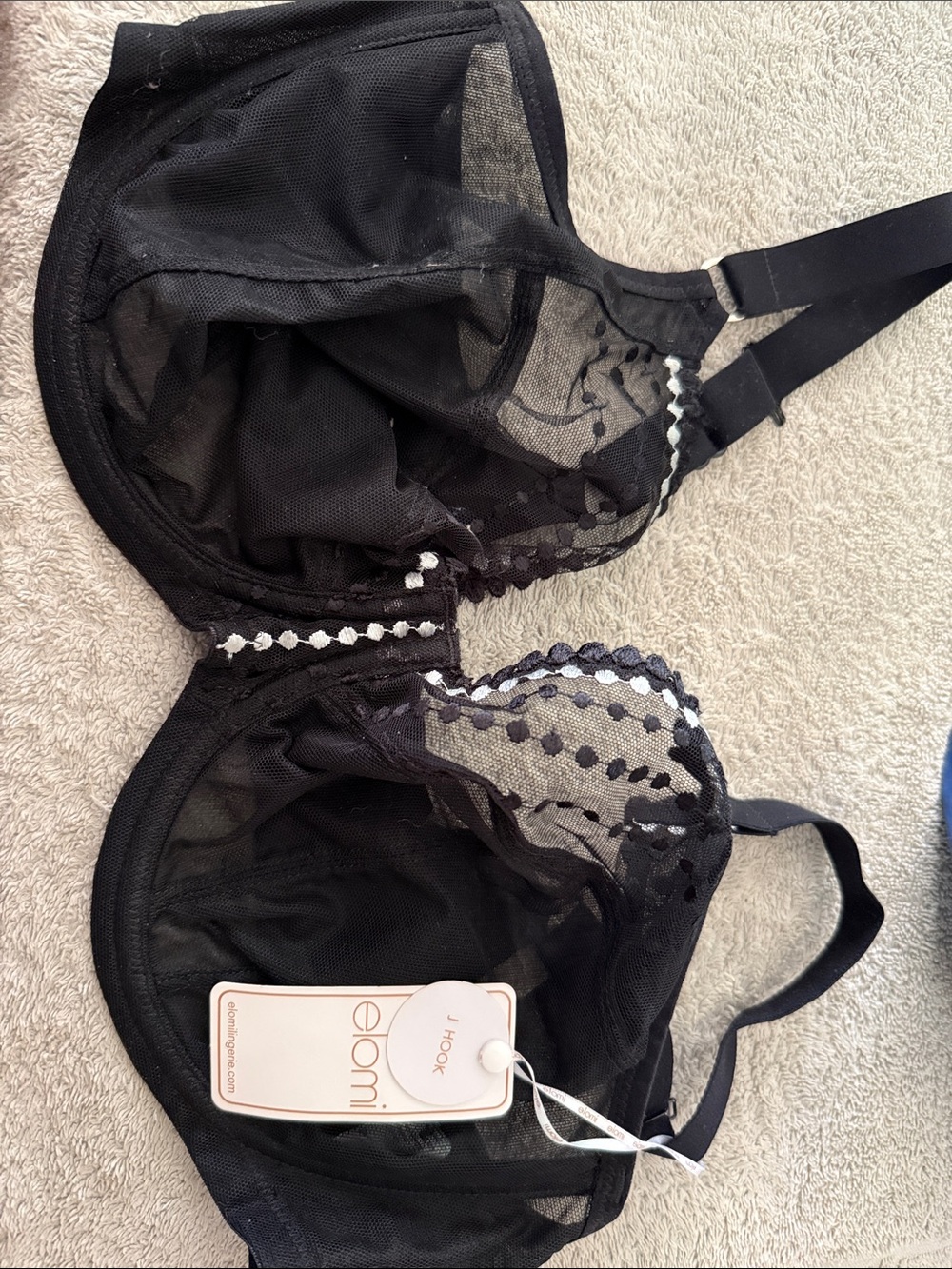Elomi Black Sheer Mesh Underwire Bra with Dot Embroidery